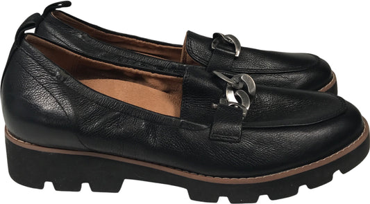 Visonic Women’s Black Leather Cynthia Slip On Platform Loafers - 7.5