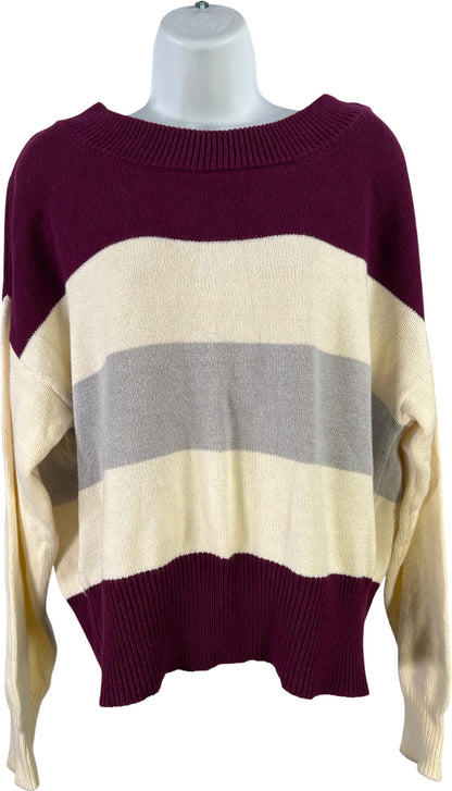 Lucky Brand Women’s Ivory/Purple Striped Long Sleeve Knit Sweater - L