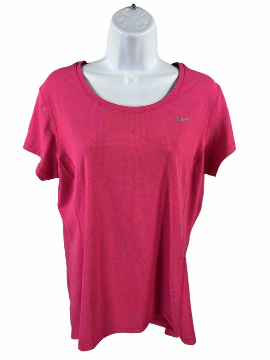 Nike Women's Pink Dri-Fit Contour Short Sleeve Shirt - L