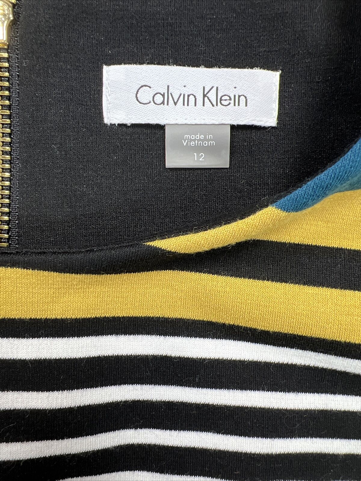Calvin Klein Women's Black/Blue Striped Sleeveless Sheath Dress - 12