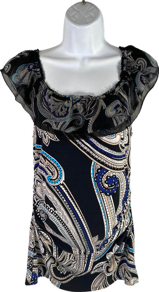White House Black Market Women’s Black Paisley Sleeveless Blouse - S