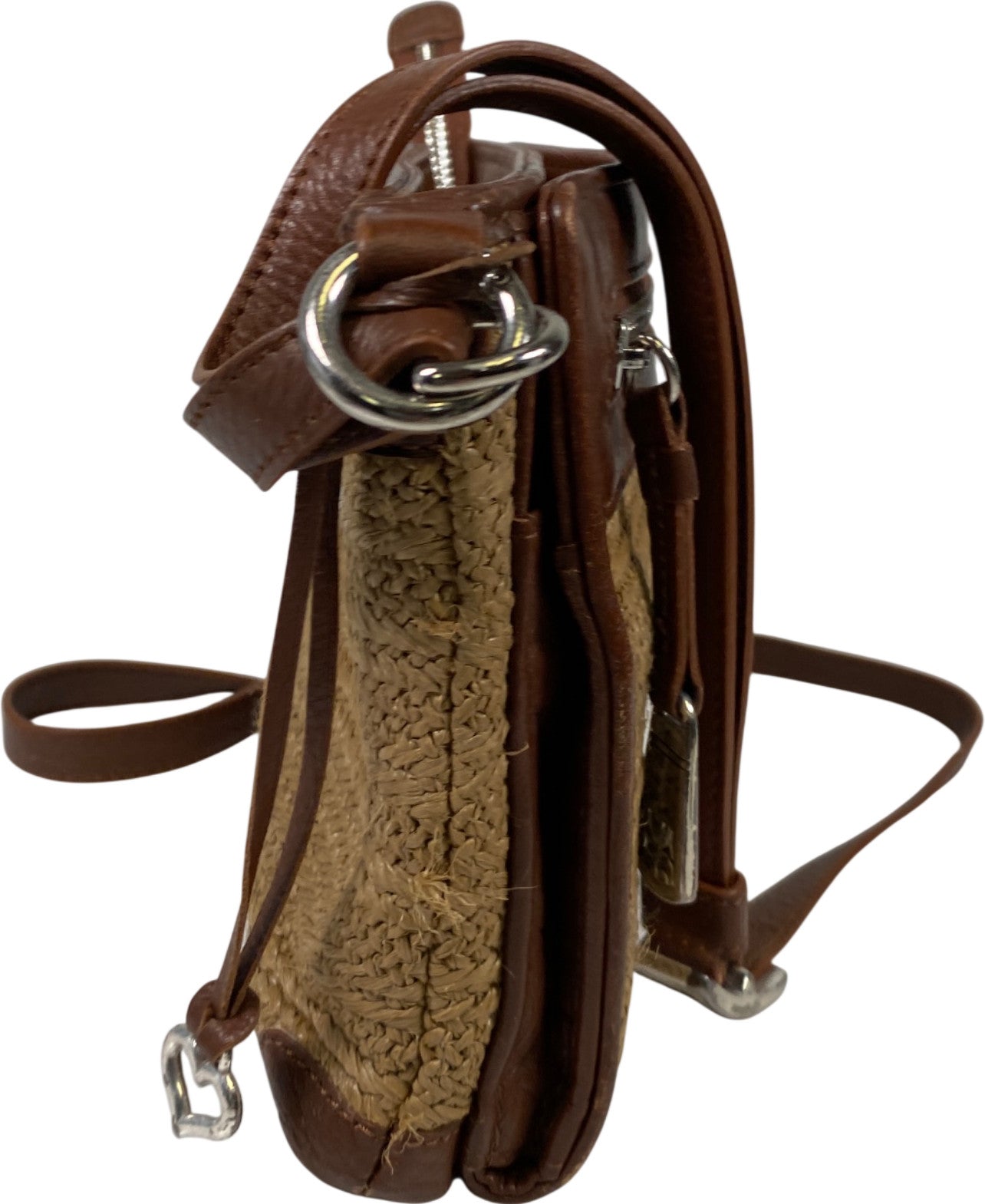 Brighton Women’s Brown Brooklyn Straw Multipocket Organizer Crossbody Purse
