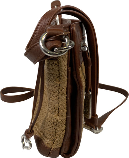 Brighton Women’s Brown Brooklyn Straw Multipocket Organizer Crossbody Purse