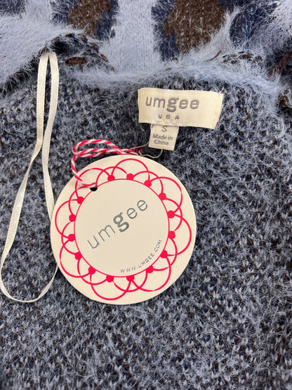 Umgee Women’s Blue Animal Print Short Sleeve Fuzzy Cardigan Sweater - S