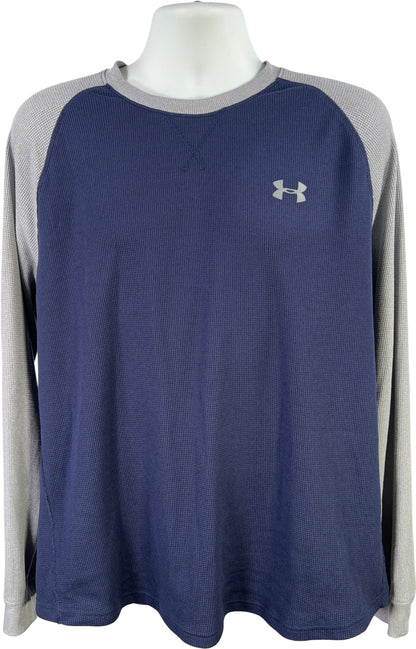 Under Armour Men’s Blue/Gray Loose Fit Waffle Knit Long Sleeve Shirt - XXL