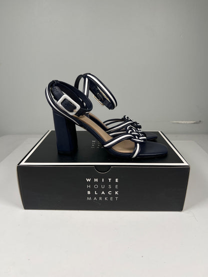 White House Black Market Women’s Blue Nova Mixed Knot High Heel Sandals - 7.5