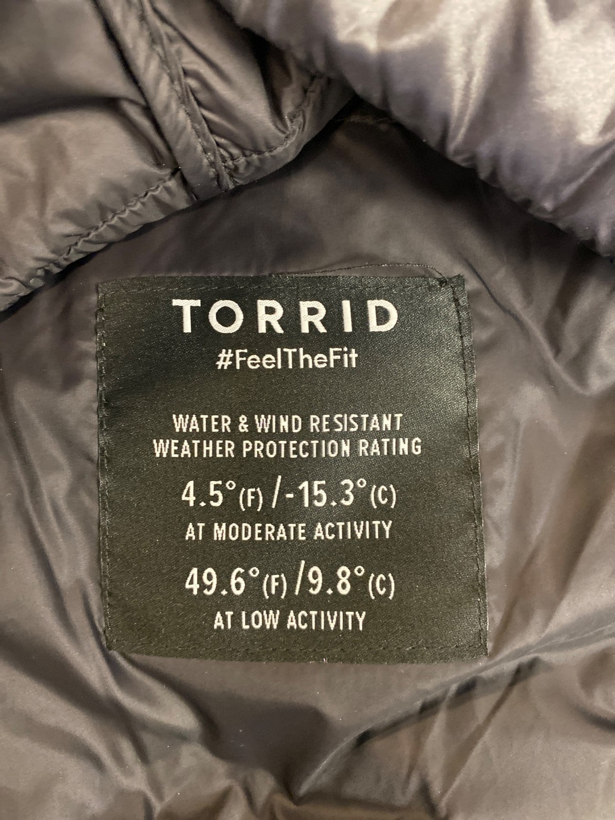 Torrid Women’s Black/Silver Full Zip Hooded Light Puffer Jacket - Plus 1