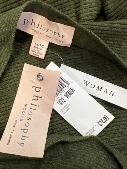 Philosophy Women’s Green Ribbed Long Sleeve Sweater - 1X