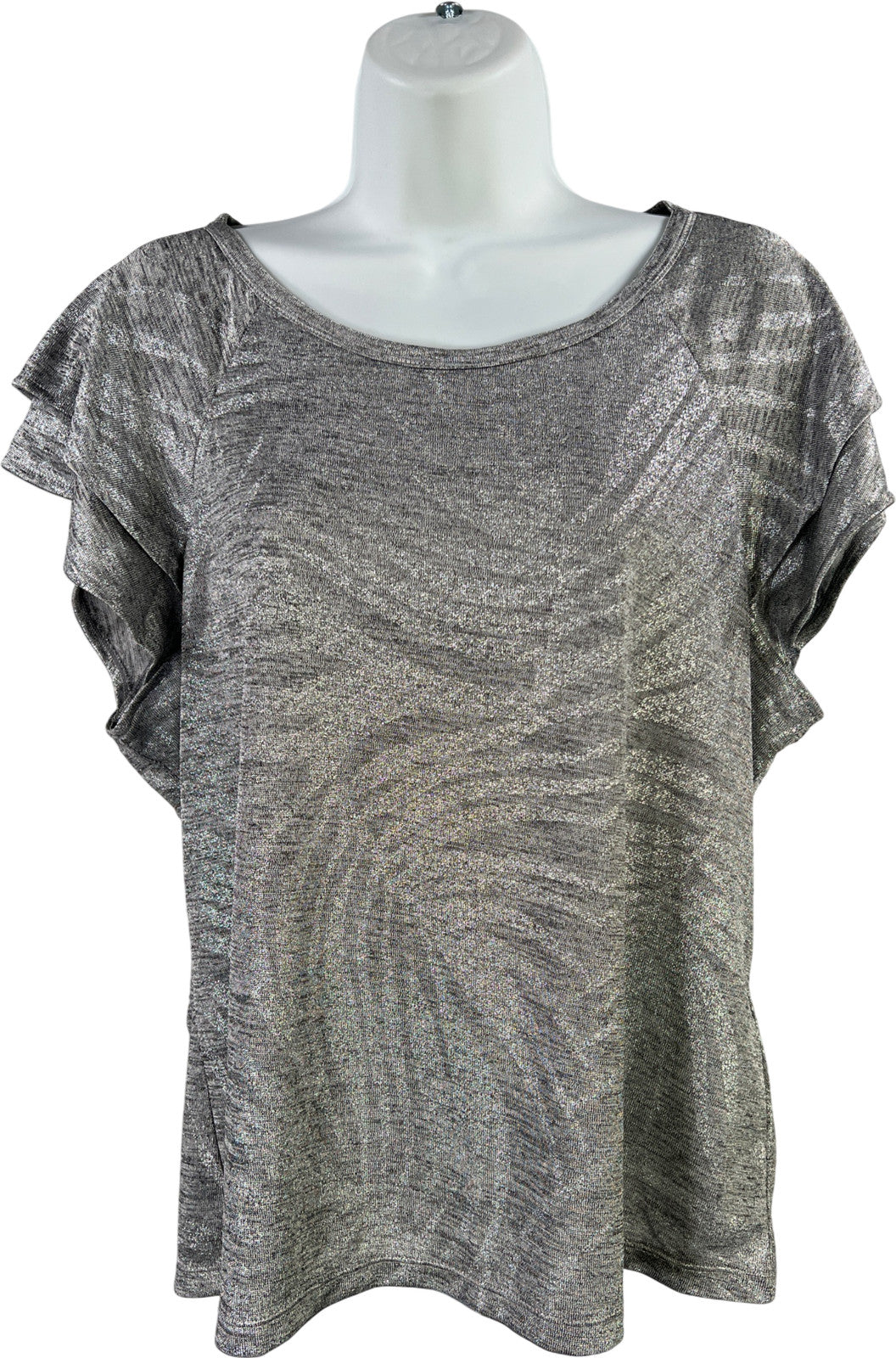 White House Black Market Womens Gray Metallic Go Getter Short Sleeve T-Shirt - L