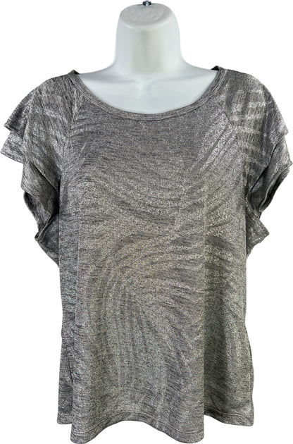 White House Black Market Womens Gray Metallic Go Getter Short Sleeve T-Shirt - L