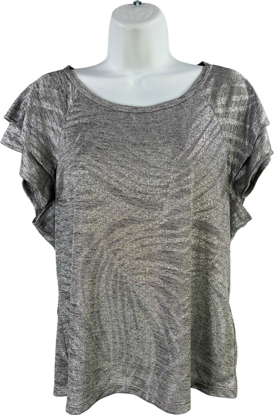 White House Black Market Womens Gray Metallic Go Getter Short Sleeve T-Shirt - L
