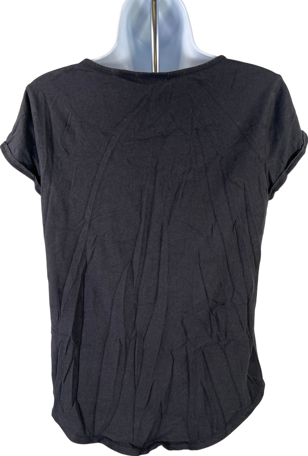 Chico’s Women’s Black Lace Front Cap Sleeve T-Shirt - 1/US M