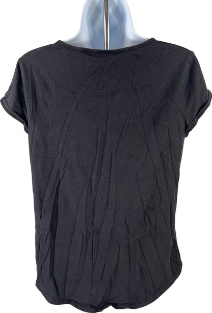 Chico’s Women’s Black Lace Front Cap Sleeve T-Shirt - 1/US M