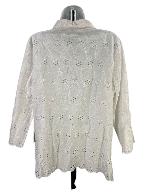 Liz Claiborne Women's Ivory/White Eyelet V-Neck Blouse - XL