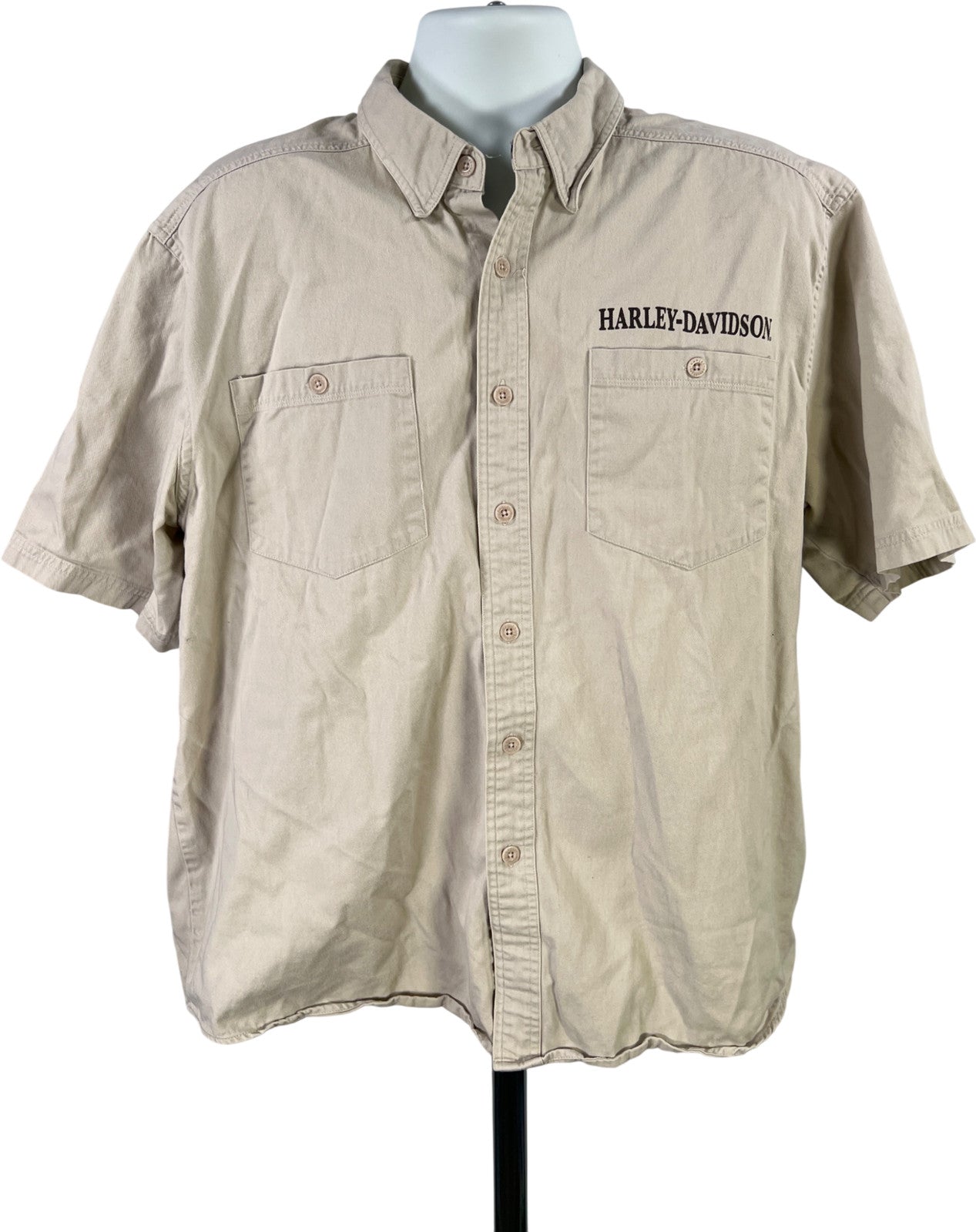 Harley Davison Men’s Light Beige Short Sleeve Button Up Shirt - XL