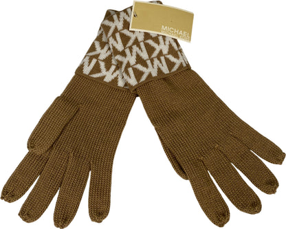 Michael Kors Women’s Brown Logo Cuffed Knit Gloves - One Size