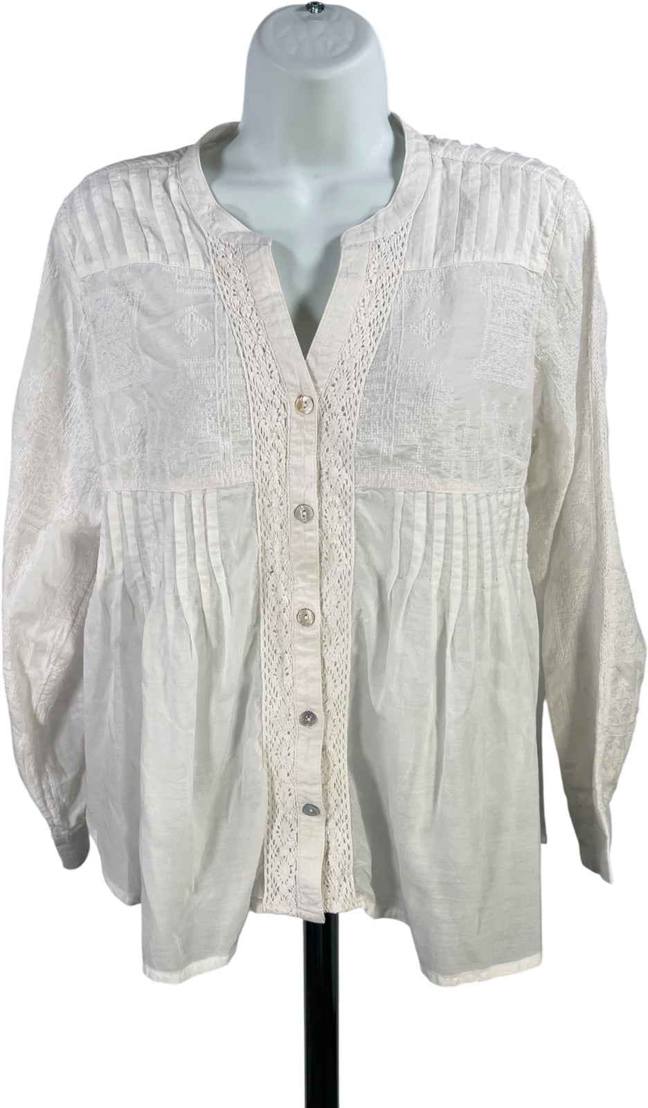 Soft Surroundings Women’s White Pleated Button Up Blouse - Petite S