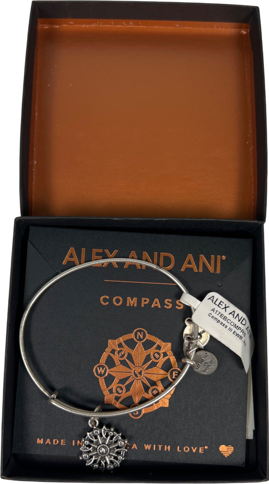 Alex and Ani Women’s Silver Tone Compass Bangle Bracelet
