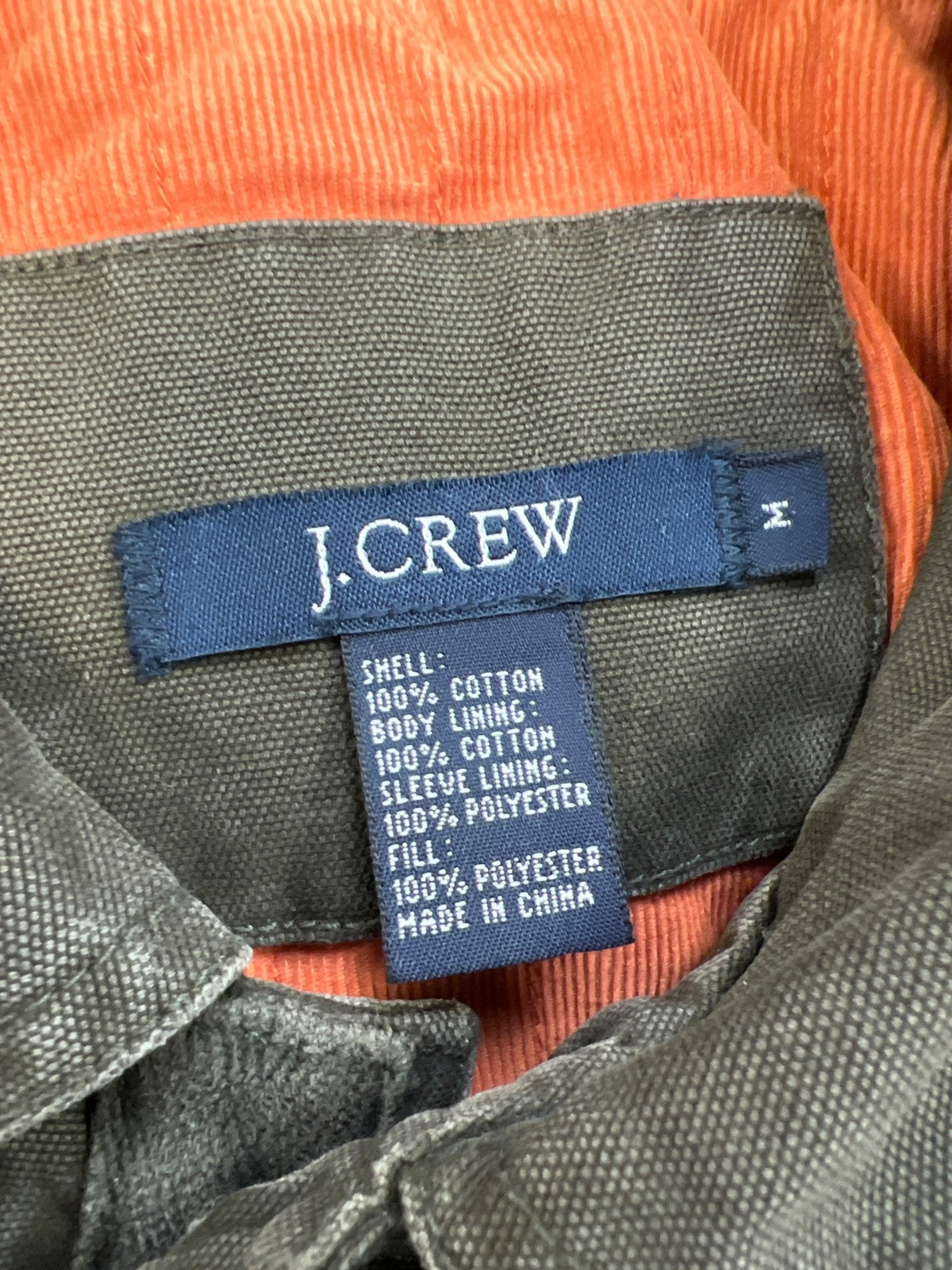 J.Crew Men’s Olive Green Corduroy Lined Button Up Chore Canvas Jacket - M