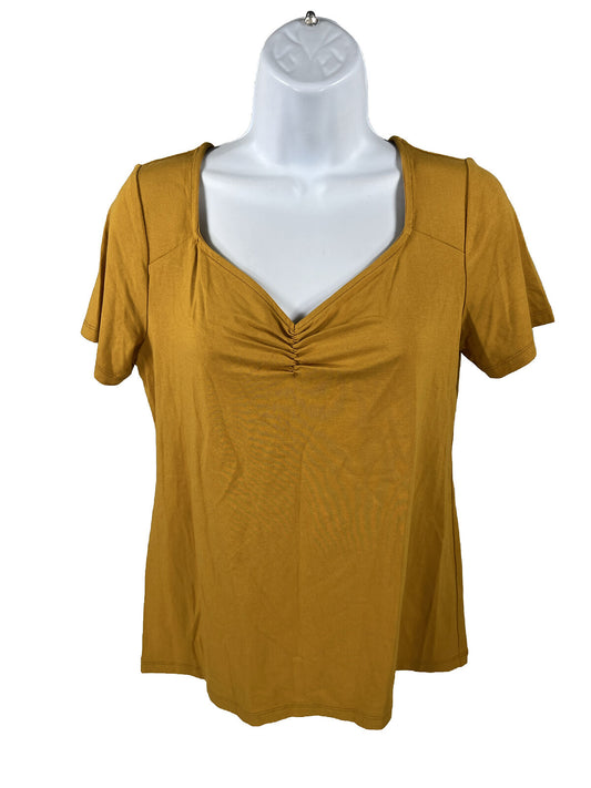 NEW Ann Taylor Women's Yellow/Gold Short Sleeve V-Neck T-Shirt - M Petite
