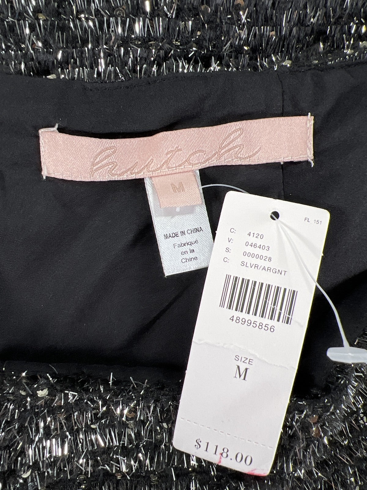 Hutch Anthropologie Women’s Silver Metallic Textured Straight Skirt - M