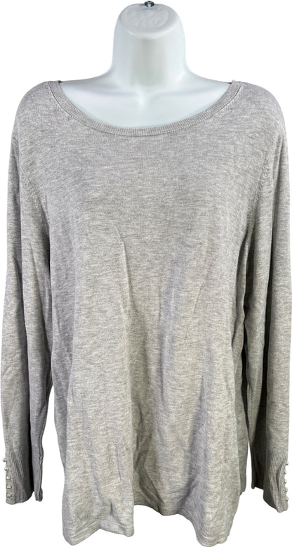 Chico’s Women’s Gray Pearl Accent Long Sleeve Thin Knit Sweater - 2/US L