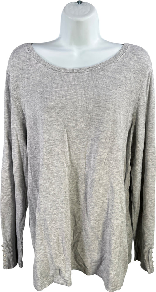 Chico’s Women’s Gray Pearl Accent Long Sleeve Thin Knit Sweater - 2/US L