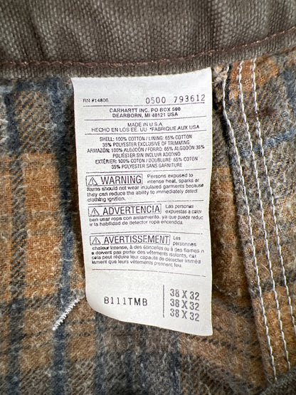 Carhartt Men’s Brown Fleece Lined Loose Fit Canvas Pants - 38x32