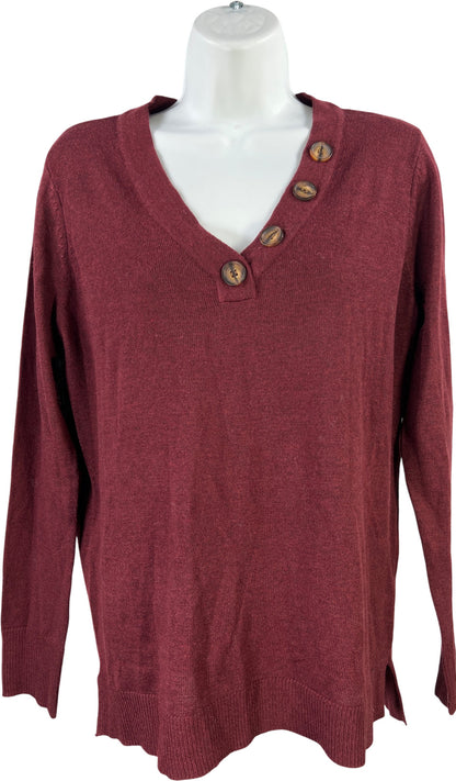 Staccato Women’s Burgundy Long Sleeve Thin Knit Button Accent Sweater - S