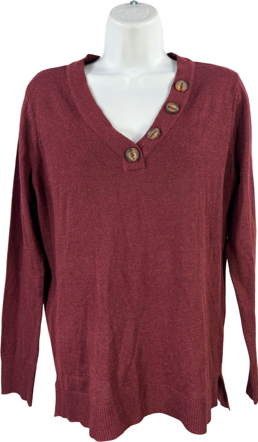 Staccato Women’s Burgundy Long Sleeve Thin Knit Button Accent Sweater - S