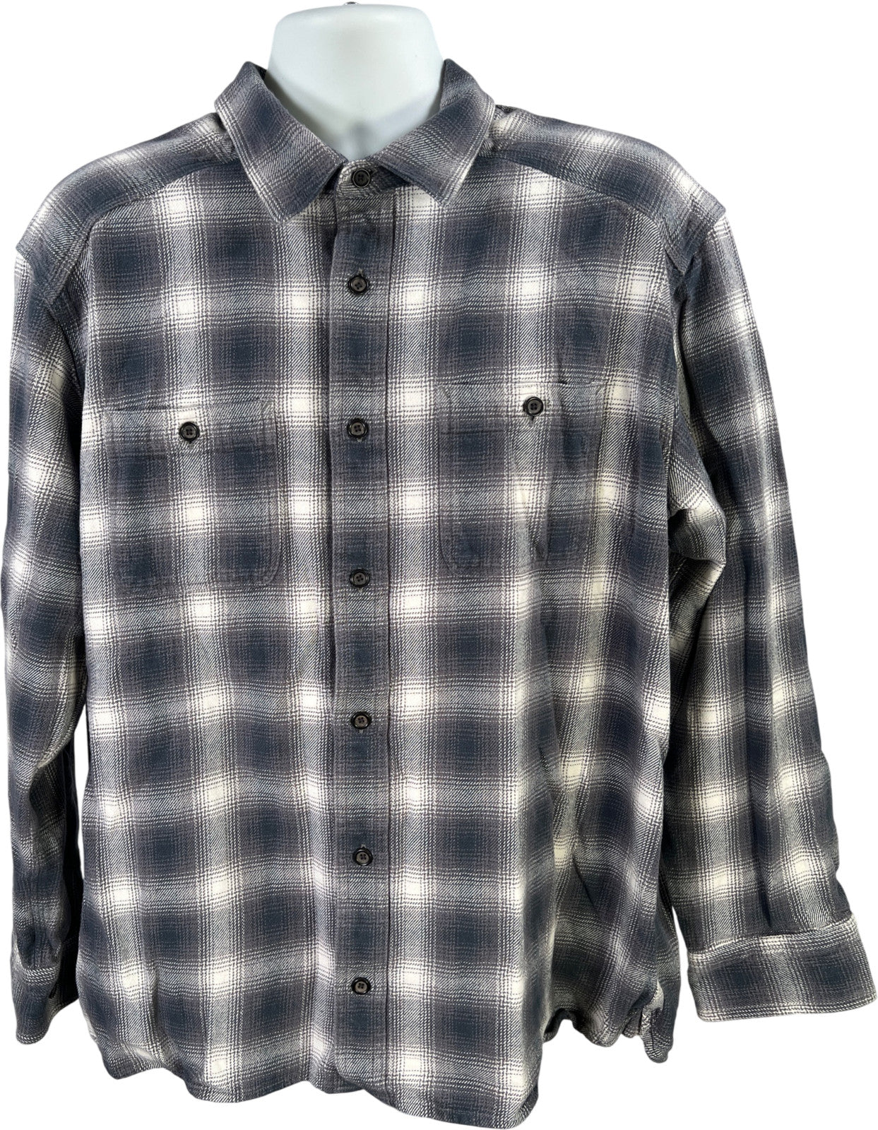 Orvis Men’s Gray/Blue Plaid Active Fit Button Up Flannel Shirt - XL