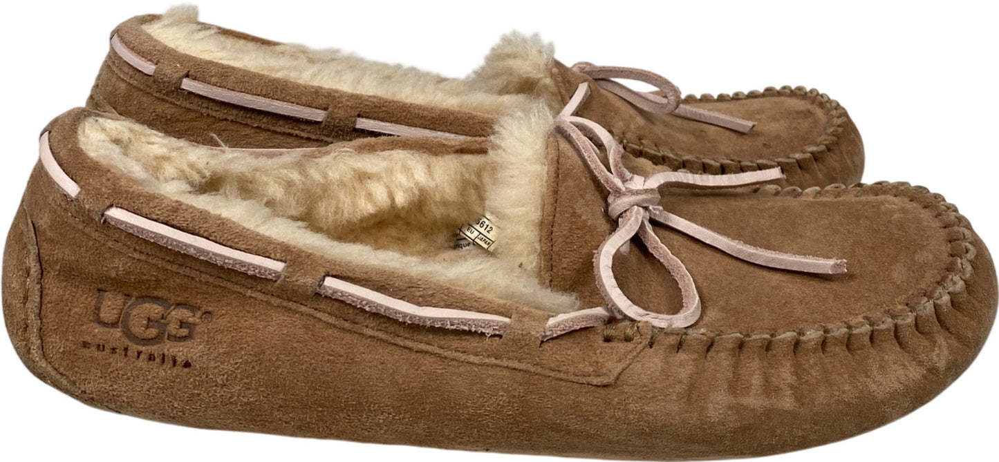 UGG Women’s Light Tan/Beige Dakota Shearling Lined Suede Slippers - 9