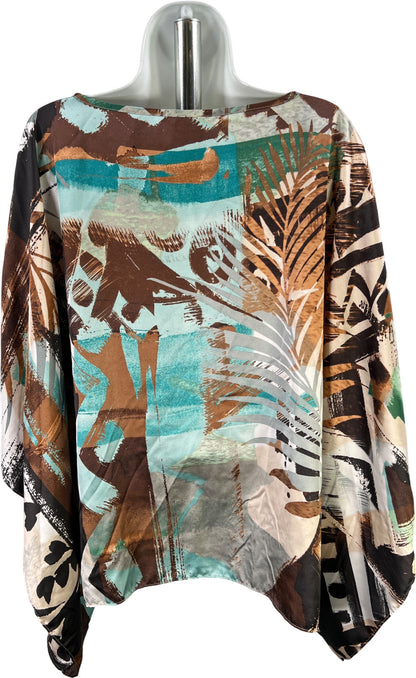 Chico’s Women’s Brown/Blue Short Sleeve Poncho Style Blouse - S/M