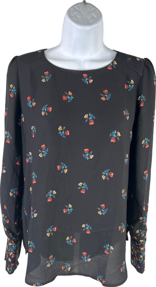 NEW LOFT Women’s Black Floral Semi Sheer Long Sleeve Blouse - XXS