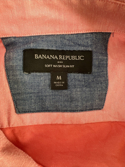 Banana Republic Mens Pink Short Sleeve Soft Wash Slim Button Up Shirt - M