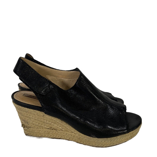 Geox Women's Black/Beige Espadrille Leather Wedge Sandals - 39/ US 9