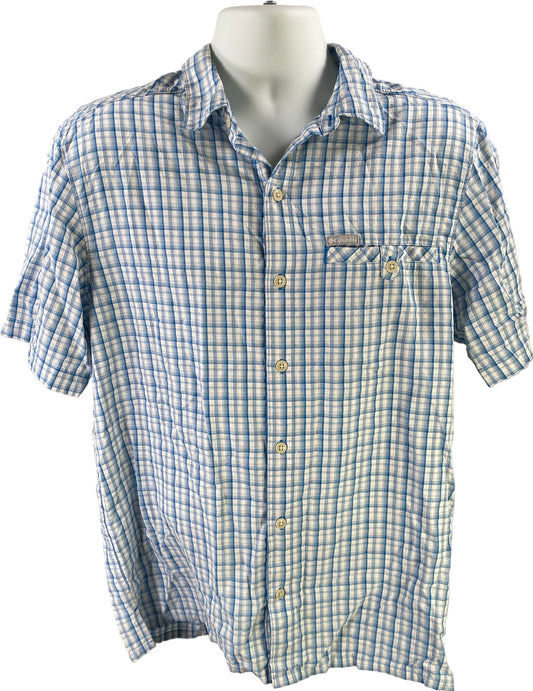 Columbia Men’s Blue/White Plaid Short Sleeve Button Up Shirt - M