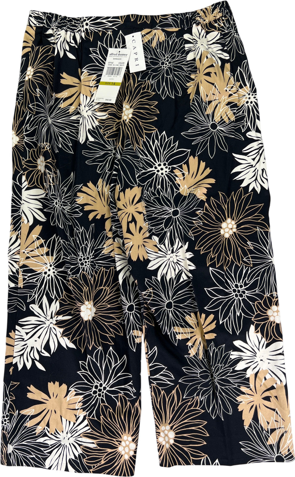 Alfred Dunner Women’s Black/Beige Floral Capri Pants - 14