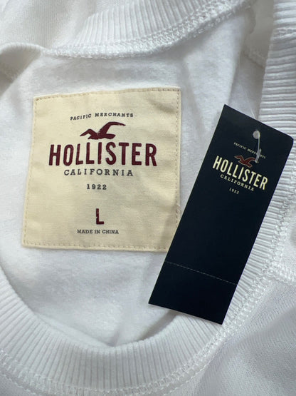 Hollister Women’s White Embroidered Long Sleeve Crewneck Sweatshirt - L