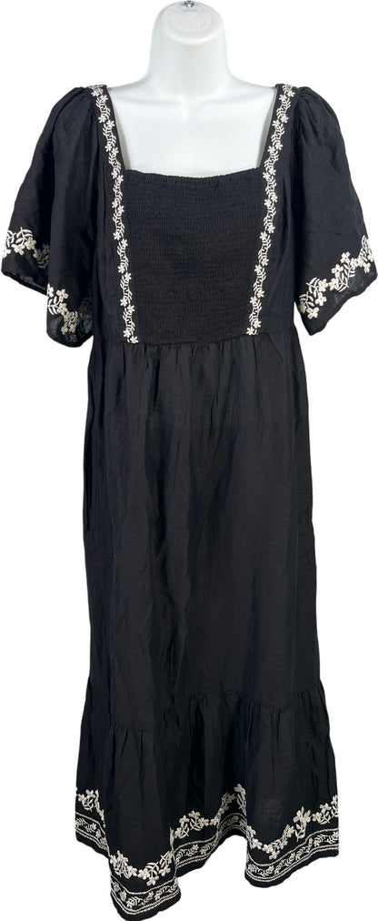 Old Navy Women’s Black Embroidered Short Sleeve Smocked Midi Dress - M