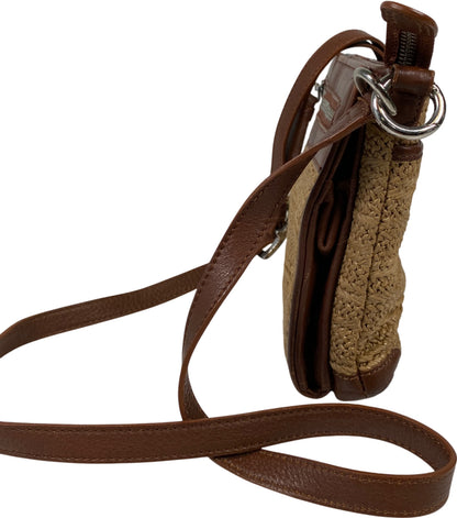 Brighton Women’s Brown Brooklyn Straw Multipocket Organizer Crossbody Purse