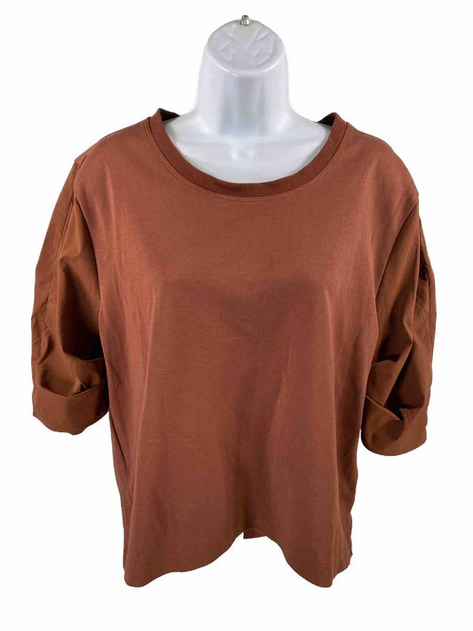 Athleta Women's Brown Harlow Hybrid Tee Shirt Top Puff Sleeves - S