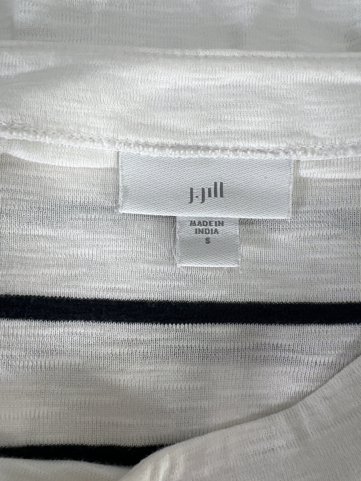 J.Jill Women’s White/Blue Striped Button Accent Short Sleeve T-Shirt - S