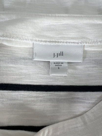 J.Jill Women’s White/Blue Striped Button Accent Short Sleeve T-Shirt - S