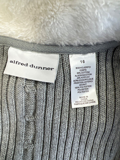 Alfred Dunner Women’s Gray Fuzzy Trim Open Cardigan Sweater - 16