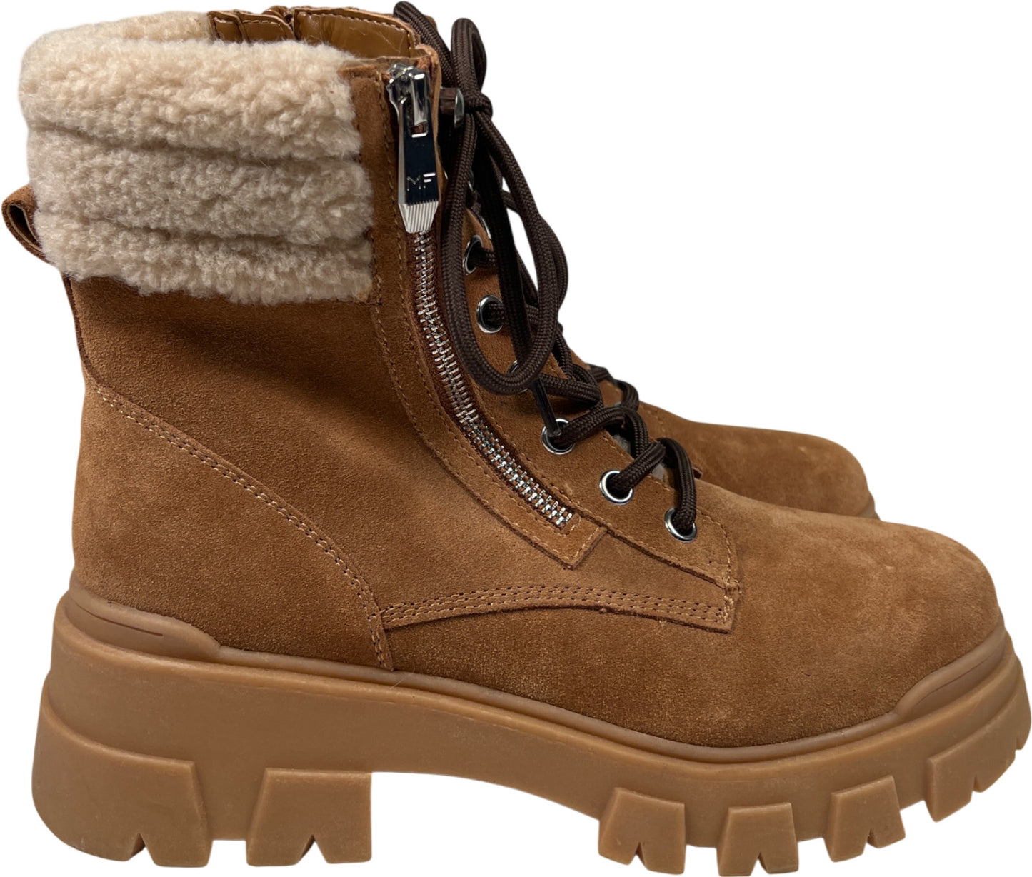 Marc Fisher Women’s Beige/Brown Aboli Suede Combat Boots - 8.5