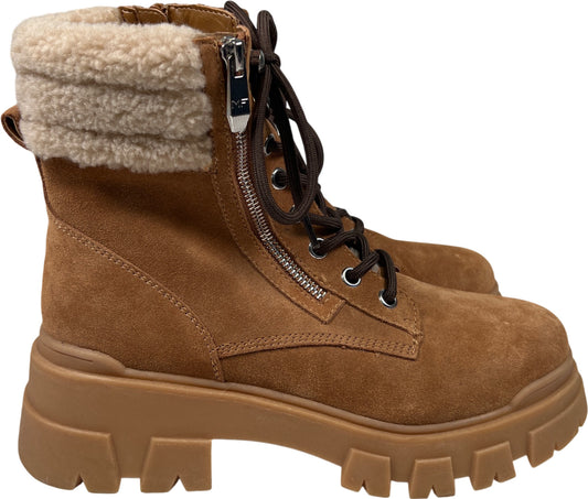 Marc Fisher Women’s Beige/Brown Aboli Suede Combat Boots - 8.5