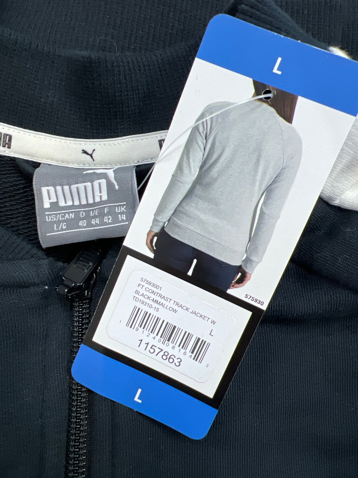 Puma Women’s Black/White Full Zip Long Sleeve Sweatshirt Track Jacket - L