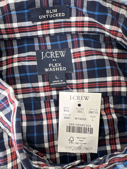 NEW J.Crew Men' Blue/Red Slim Untucked Flex Washed Button Up Shirt - L