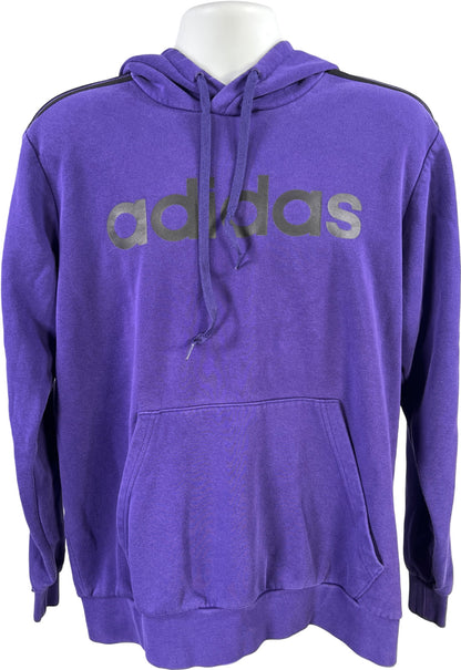 Adidas Unisex Purple Fleece Lined Long Sleeve Hooded Pullover Sweatshirt - L